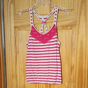 SO Pink and White Striped Lace Tank